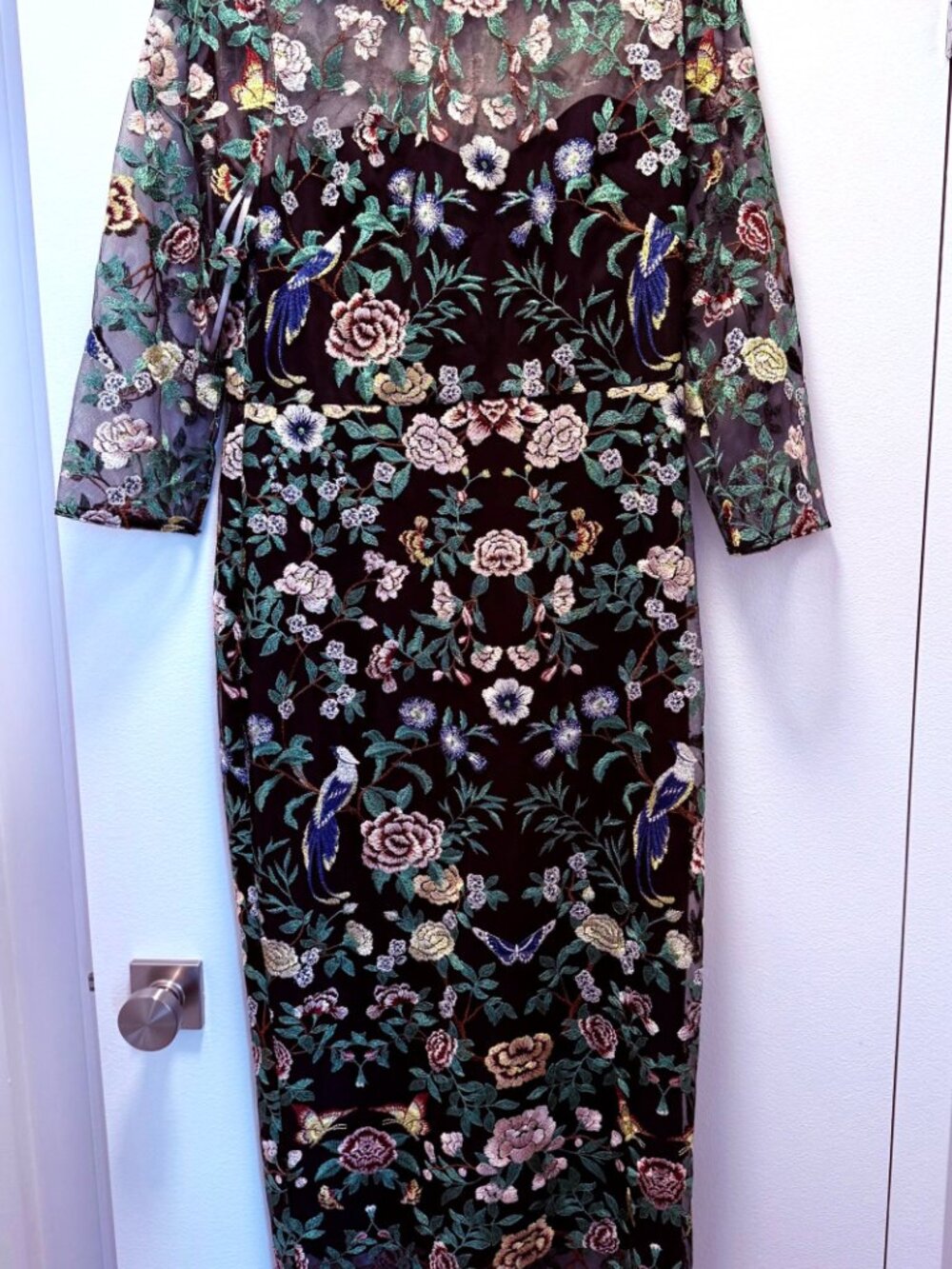NWT Marchesa Notte Floral Embroidered On Tulle Midi Dress Size 10 - Picture 8 of 8